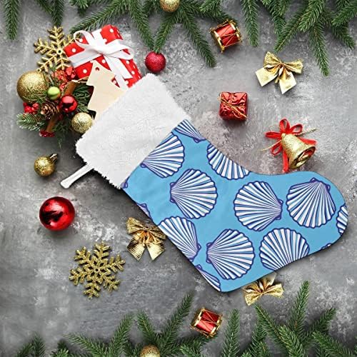 גרבי חג המולד דפוס מעטפת ים רקע כחול רקע קטיפה לבנה שרוול קטיפה משפחת קטיפה בהתאמה אישית של גרב