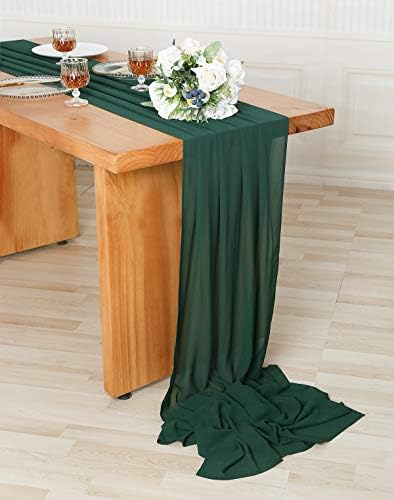 שרווי 27 x 216 אינץ 'צייד ירוק שיפון רץ שולחן חתונה, שכבת שולחן שולחן שולחן ירוקה ארוכה בגודל 18ft, מקלחת כלה