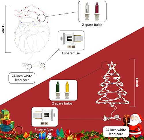 קישוטי אורות חלון חג המולד של Abbrevi 2, עץ חג המולד מואר ודפוס סנטה קלאוס אורות צללית צללית עם 100