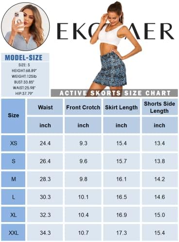 Ekouaer's Setallic Skorts חצאיות גולף קלות משקל קלות מכנסיים קצרים כיס טניס טניס אימון ספורט ספורטס