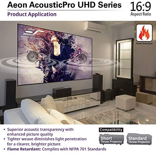 מסכי עילית Aeon auhd סדרה, 150 אינץ '16: 9, 4K קולנוע ביתי מסגרת קבועה קצה חופשי ללא גבולות סאונד