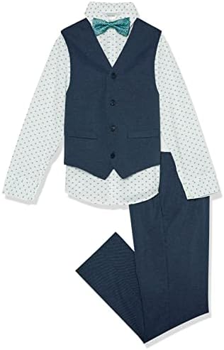 קלווין קליין בנים 4-חתיכה רשמית חליפת סט, אפוד, מכנסיים, צווארון שמלת חולצה, ועניבה