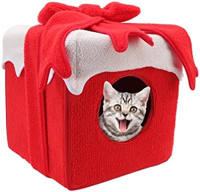 חג המולד חתול מיטת חג המולד תיבת סגנון רך נוח מוך חי צבעים חג המולד חתול אוהל עבור חתול מחמד