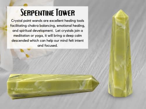 Aashita Creations Serpentine Crystal Tower Point Point לצ'אקרה, ריפוי ומאזן - AAA כיתה מקורית מוסמכת