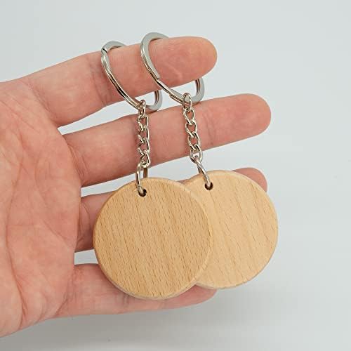 חריטת עץ עגולה ריקים ריק עץ ריק תג מפתח עץ עם מחזיק מפתחות 20 יח 'קוטר 1.74 אינץ'