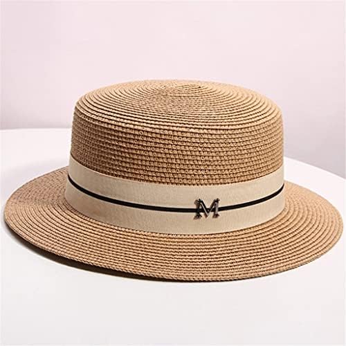 N/a נשות וינטג 'סאן פדורה כובעי קש קש רטרו מתכוונן כובע קלוע זהב שמש כובע שטוח כובע מכתב כובע כובע