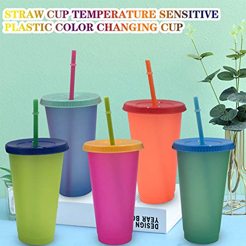כוס החלפת צבע יצירתית עם מכסה וקש לשימוש חוזר במים קרים לפלסטיק לילדים מבוגרים בצבעים בהירים מתאימים