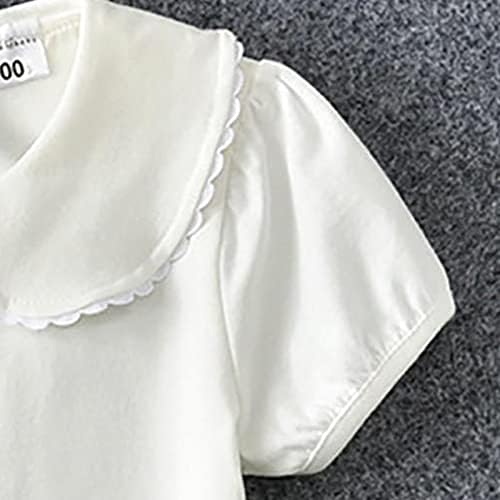 חולצת טי קיץ בנות תחרה טרייה קטנה שרוול קצר דש שרוול קצר צבע אחיד למשך 0 עד 6 שנים