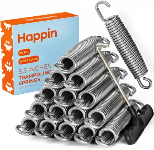קפיצי טרמפולינה של Happin 7 ו- 5.5 אינץ 'עם כלי קפיץ, סט של 16 יח' מעיינות טרמפולינה פלדה מגולוונת