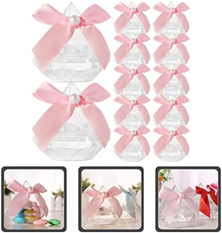 IPETBOOM קופסאות ממתקים בצורת יהלום 12 יחידות פלסטיק ברורות לחתונה קופסאות חידוש לחתונה צנצנת