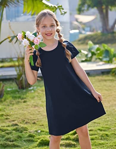 ארשינר בנות שמלת ילדים קצר שרוול מוצק צבע מזדמן חולצה שמלה