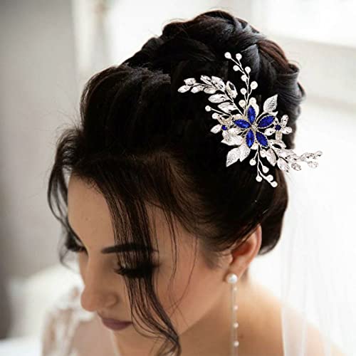 כלה שיער מסרק כחול ריינסטון פרל פרח שיער קליפ חתיכות קריסטל חתונה כיסוי ראש קריסטל בצורת סיכות עבור