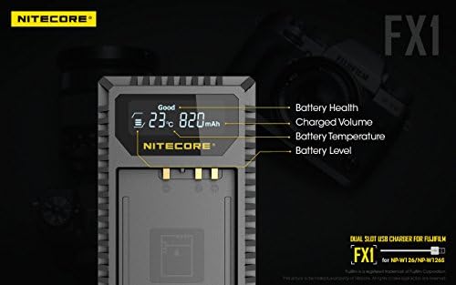מטען סוללות מצלמת USB דיגיטלית של NITECORE FX1 תואם לסוללות FUJIFILM NP-W126 ו- NP-W126S