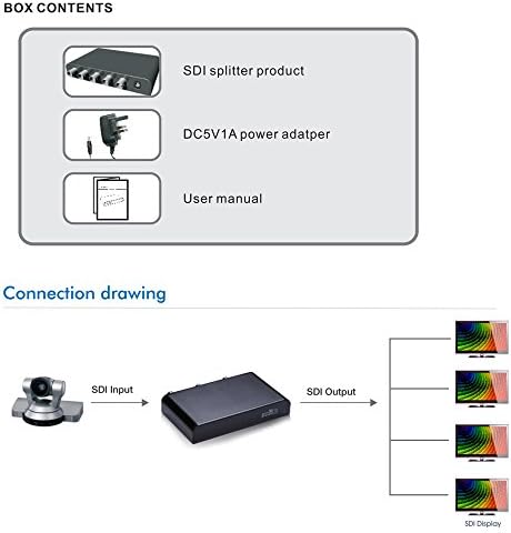 מפצל SDI AEYMEO 1x4 SDI/HD-SDI/3G-SDI מתאם מתאם מתאם SDI כבל 100 מ '/328ft