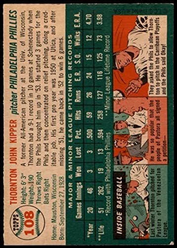 1954 Topps 108 Thornton Kipper Philadelphia Phillies Ex/Mt Phillies