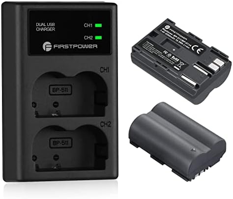 FirstPower BP-511 BP-511A סוללה 2-חבילה 2200mAh ומטען USB כפול עבור Canon EOS 5d 10d 20d 20da 30d 40d 50d 300d