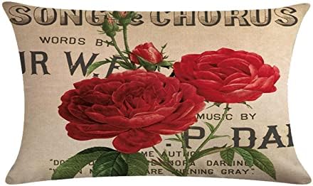 7 Colorroomrose לזרוק כיסוי כרית, ורד אדום פורח עם פרחים ועלים ירוקים דפוס כריות מרובעות דקורטיביות, 18X18