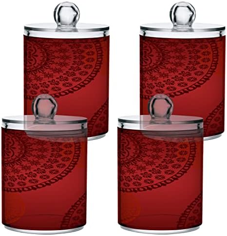 Alaza 4 Pack QTIP מחזיק מתקן מסורתי מנדלה פרחונית מסורתית עיצוב מארגן אמבטיה אדום מארגנים לכדורי