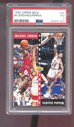 1992-93 סיפון עליון 62 מייקל ג'ורדן סקוטי פיפן איומים על איומים PSA 7 כרטיס כדורסל מדורגים NBA