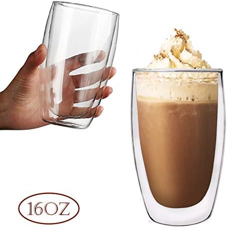 זורקים ספל קפה 16 גרם ספל זכוכית גדולה של כוס זכוכית של כוס כוס כוסות כפולות קיר כפולות משקאות