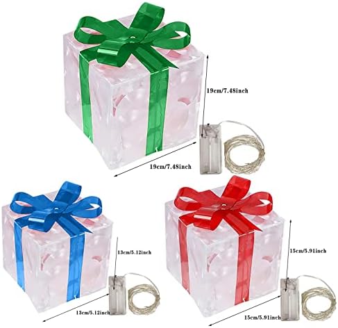 קופסאות מתנה מוארות של פומובי קישוט לחג המולד, סט של 3 קופסאות מתנה מוארות קישוט לחג המולד מדליק קופסאות חג מולד