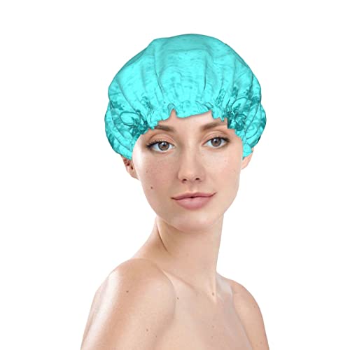 מכסה מקלחת כחול טורניק, כובע כובע שיער אטום למים לשימוש חוזר עם רירית פבה ושכבות הגנה כפולות & אלסטי