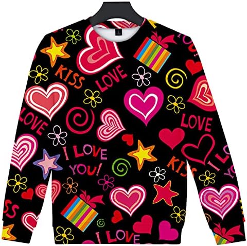 חולצות יום האהבה של ZCVBOCZ חולצות ליום הולנטינים רופפות צוואר עגול סוודר שרוול ארוך אהבה לב גרפי הדפס גרפי
