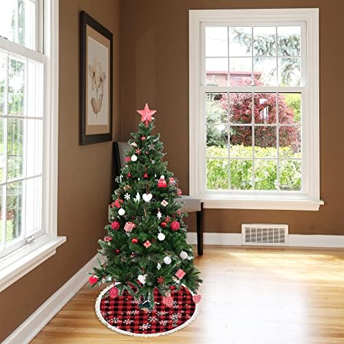חצאיות עץ חג המולד xollar גדולות 48 אינץ 'משובץ באפלו משובץ, פתית שלג לבנה, קישוטי חג המולד חיצוניים חיצוניים