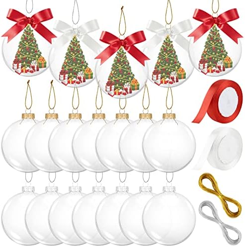 פלולון 24 חתיכות קישוטים ברורים לחג המולד למלאכות כדורי קישוט פלסטיק ברורים הניתנים למילוי עם עליון