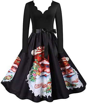 נשים סתיו בגדי חג המולד צווארון ארוך שרוול 1950 רטרו רזה אונליין המפלגה שמלת שחבור גדול מכפלת שמלת