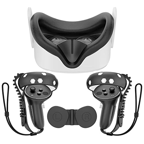 מכסה אחיזת בקר VR, כיסוי פנים סיליקון, כיסוי עדשת מגן, מגן נגד זריקה עם רצועות מתכווננות, שרוול ידית כיסוי מלא