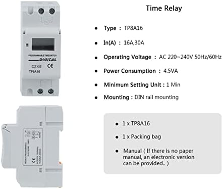 Infri TP8A16 AC 220V 16A 30A DIN RAIL שבועי 7 ימים מתג דיגיטלי מתג דיגיטלי לתכנות בקרת TIMER בקרת טיימר
