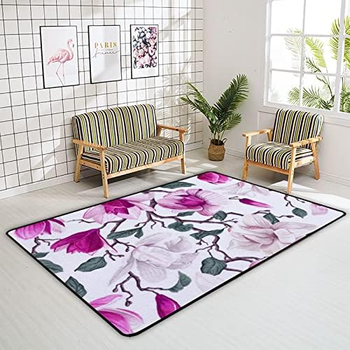 שטיח מקורה שטיח מקורה מחצלת פרחים לבנים וורודים לסלון חדר שינה חינוכי שטיח שטיח שטיח 80x58 אינץ '