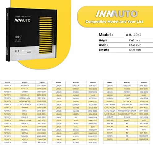 Innauto Premium Biofanction Punctional Filter Air IN4047, Toyota, Lexus, Subaru, Land Rover, Jaguar, Scion,