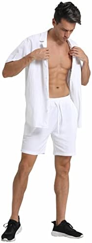 חולצת פשתן RPOVIG תלבושות קצרות: חוף גברים 2 חתיכות סטים כפתורים מזדמנים