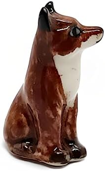 Witnystore זעיר ¾ אינץ 'גבוה יושב שועל חום פוקס צלמיות קרמיקה זאב מיניאטורה כלב חיות בר דמות