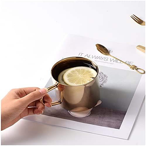 ZSQHD Creative Gold Retro ספלי רטרו נחושת כוס 1 pc כפול אנטי-סולם עיצוב חלב תה קפה ארוחת בוקר חרסינה חרסינה