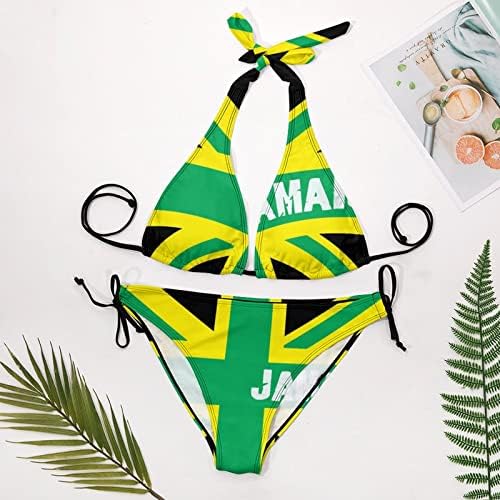 ג 'מייקה ג' מייקה ממלכת דגל נשים של שתי חתיכה בגד ים סקסי הלטר משולש עניבת צד ביקיני בגד ים