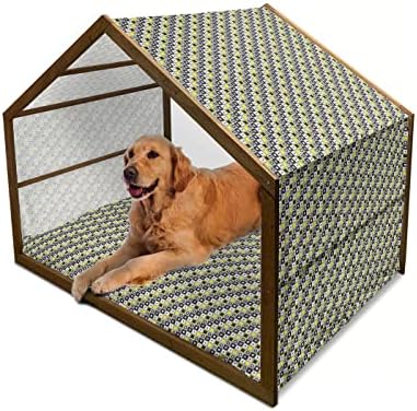 בית כלבי עץ גיאומטרי לונאלי, נבדק באלכסון ריבוע מגמות דפוסי עיצוב אמנות, חיצוני ומלונה כלבים ניידת מקורה