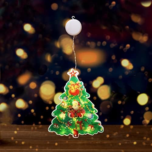 קישוטי חלונות מוארים לחג המולד המופעלים על סוללה, אורות תפאורה של עץ חג המולד, עץ Chrismas Claus