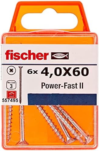 ברגים Fischer-FPF II, קופסת ברגים לעץ, חוט חלקי, 4.0 x 60, מצופה אבץ, חבילה של 6