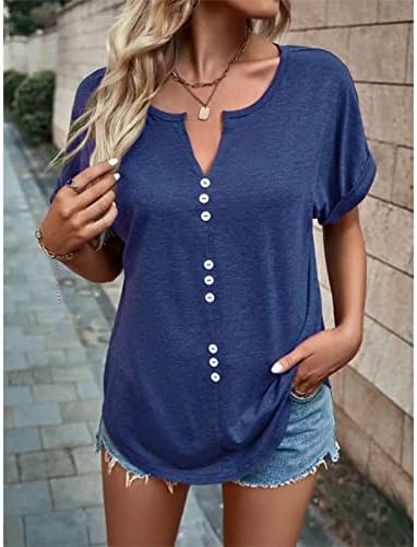 עליון שרוול קצר לנשים סתיו קיץ v צוואר צוואר חולצות בסיסיות חולצות בנות כפתור כלפי מעלה בגדים אופנה