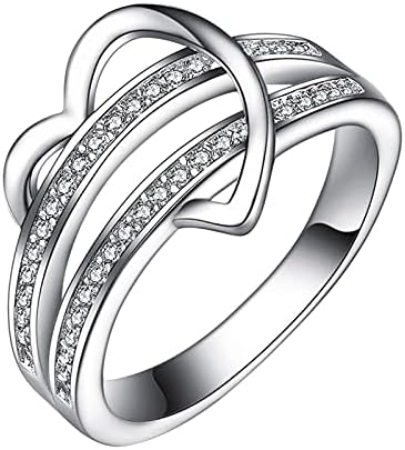 טבעות יומיומיות לנשים בצורת לב יהלום חצי טבעת קישוט כפול טבעת זירקון טבעות יצירתיות מגרש
