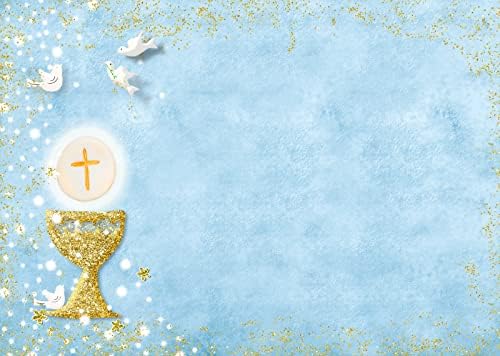 לוקור 5 * 3 רגל בד ראשון קודש הקודש רקע זהב גליטר גביע מלאך צלב רקיק כחול פוליאסטר צילום רקע הקודש