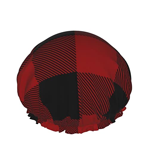 נשים לשימוש חוזר כובע שיער שולי אדום דפוס משובץ שחור משובץ שכבות כפול
