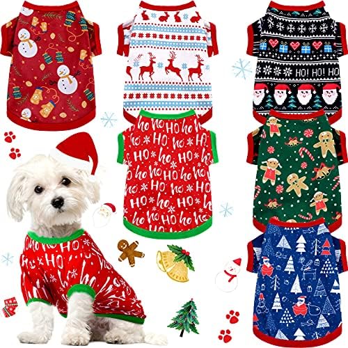 6 חתיכות בגדי כלב חג המולד חולצות לחיות מחמד חולצות גור נושם מודפסים איילים שלג לחג המולד איילים