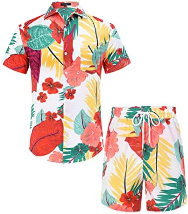 Alitespirit Mens Hawaiian חולצה חליפות כפתור שרוול קצר מזדמן למטה חולצות ומכנסיים קצרים סט קיץ