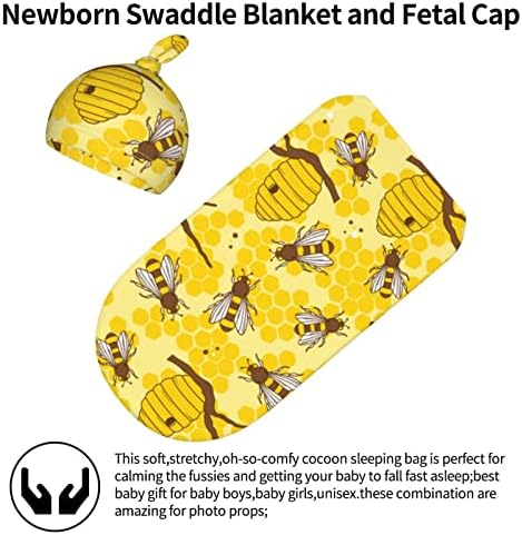 דבורה של דבורה שמיכת חוט עם כובע עם כובעים חוטפים מעלה מעבר רך שנולד חדש מקבל שקי שינה שמיכה לבנות תינוקות תינוקות