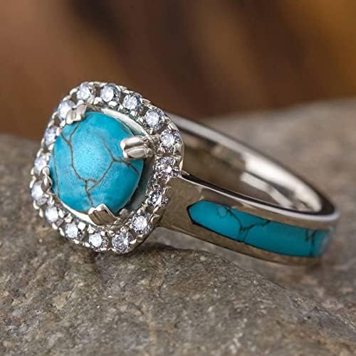 אופנה נשים של טורקיז טבעת זירקוניה יהלומי טבעת אירוסין חתונה טבעת טבעות עבור בני 8-9