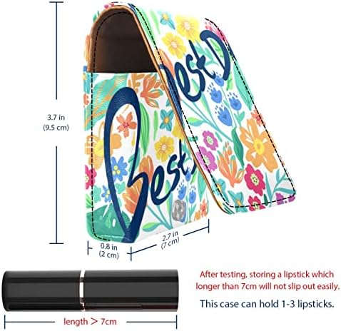 ORYUEKAN שפתון קייס עם מראה חמוד נייד תיק האיפור הקוסמטי כיס, קריקטורה עלים פרחים באביב